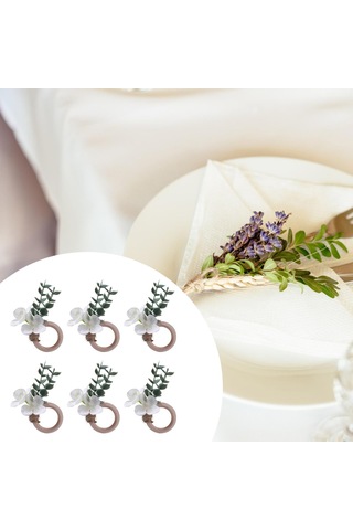 Homyl 6x Peçete Halkaları Parti Çiçekli Mutfak Festivali Tokaları Beyaz