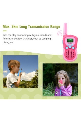Maiyame Çocuklar İçin 2'li Pembe Walkie Talkie, 3km Mesafe, 8 Frekans, 10 Zil Sesli, El Fenerli Dış Mekan İletişim Aleti Pil Yok