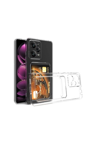 Xiaomi Redmi Note 12 Pro 5g Kılıf Kartlıklı Şeffaf Zore Setra Clear Silikon Kapak Renksiz