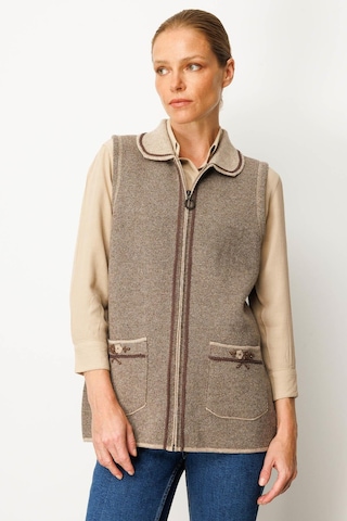 Desen Triko Polo Yaka Yakası Nakış İşlemeli Kadın Yün Yelek 25031 Bej