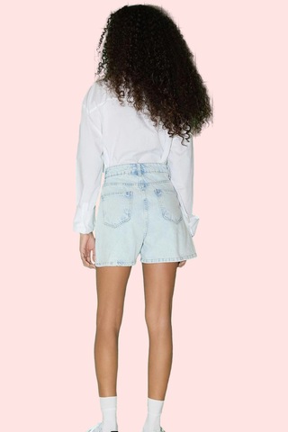 Ersefa Kadın Pamuklu Baskılı Kiraz Desenli Denim City Short Şort Rahat G mavi