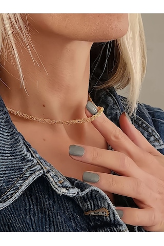 Eva Takı Store Zırh Örgü Zincir Model Çelik Zincir Dokuma Altın Kaplama İnce El Yapımı Kolye Gold