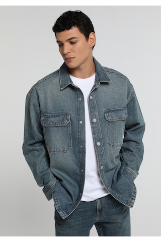Colin's Colins Oversize Fit Erkek Mid İndigo Denim Shacket Cl1082674 Q1.v1 Dn45147