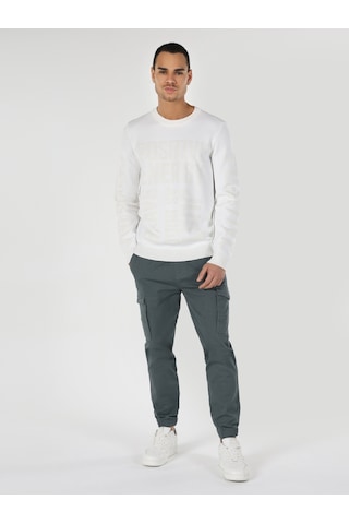 Colin's Regular Fit Bisiklet Yaka Yazı Baskılı Beyaz Erkek Kazak CL1062328_Q1.V1_WHT