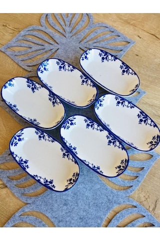 Yasemin Model 6'lı Oval Kahvaltılık Mavi Beyaz