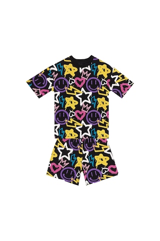 Denokids Mushi Street Style Kız Çocuk T-shirt Şort Takım Çok Renkli