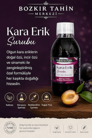 Bozkır Tahin Merkezi Kara Erik Şurubu Incir Özü Ve Sinameki Içerikli Şurub 320 Gr Katkısız&vegan