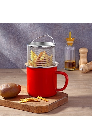 Bonera Emaye Derin Kızartma Tavası - 12cm Kırmızı
