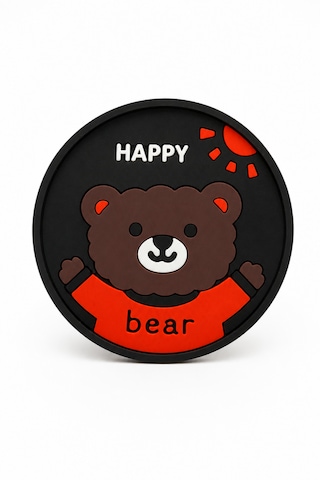 Kemboss Happy Ayıcıklı Bardak Altlığı 2'li Set - Pvc Kaydırmaz Bardak Altlığı Kahve Kupa Çay Bardağı Altlığı Masa Koruyucu Çok Renkli