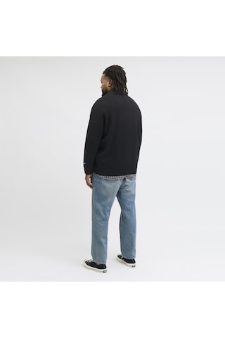 Jack & Jones Büyük Beden Nakis Detayli Loose Fit Triko Kazak - Norrebro - 12283385 Siyah