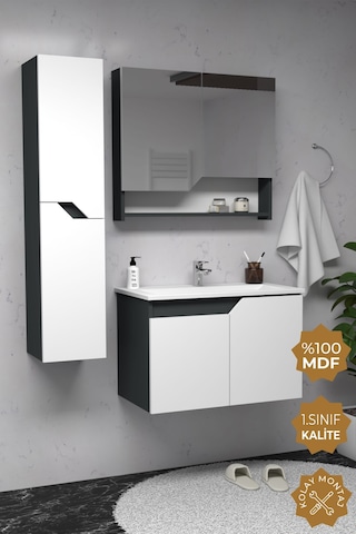 Teta Home Napoli 80 Cm Mdf Banyo Dolabı Seti + Boy Dolabı Antrasit-beyaz Antrasit - Beyaz