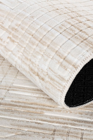 Modern Desenli Kaymaz Taban Elit Şık Dört Mevsim Yıkanabilir Halı Yolluk Krem