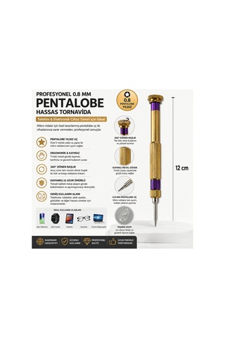 Profesyonel 0.8 Mm Pentalobe Yıldız Hassas Telefon Tamir Tornavidası Metal Kaymaz Sap 12 Cm