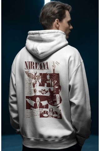 Sevbano Nirvana Rock Metal Müzik Grubu Ön Baskılı Unisex Oversize Premium beyaz