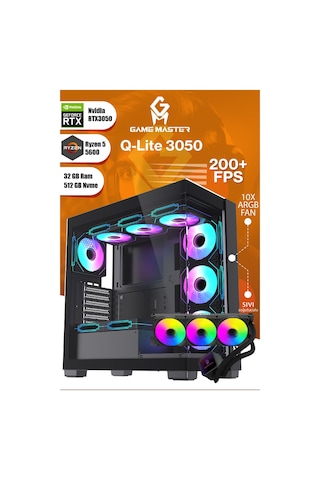 Game Master Qlite-3050 R5-5600 32 GB 512 GB M.2 SSD 6 GB RTX3050 Free Dos Masaüstü Oyuncu Bilgisayarı