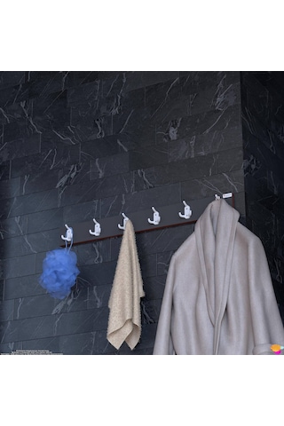 Modilayn Arı Serisi 18 Kancalı Banyo Askısı - 6'lı Set 91,4x9,6 Cm Ekstra Düzen Ve Yer Tasarrufu Antrasit - Beyaz
