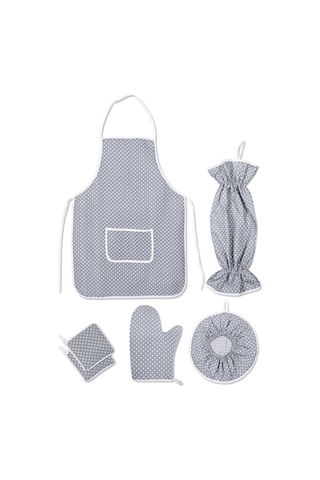 6 Parça Mutfak Seti & Mutfak Önlüğü , Fırın Eldiveni , 2li Tutacak , Organizer Poşetlik , Demlematikgri Puantiye