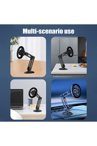 Yifomall Tam Metal Manyetik Araç Telefon Tutucu - 360 Döner, Katlanabilir Ve Genişletilebilir - 2 Manyetik Bobin + 2 Yedek Arka Yapıştırıcı İle Gümüş