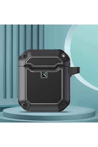 Mecha Donanım Tpu Kulaklık Koruyucu Kılıf Airpods Uyumlu 2/1 Siyah İçin Kancalı Siyah