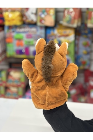 Peluş 25 Cm El Kuklası Kahverengi At Kukla Çok Renkli