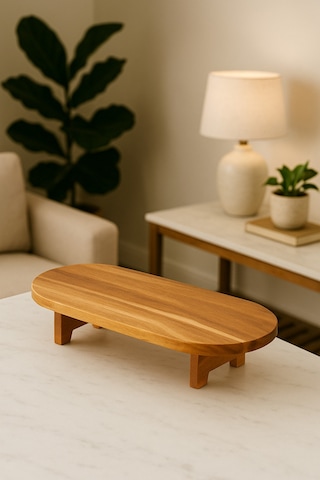 Akasya Ahşap Ayaklı Sunum Ve Kesim Panosu 39,50x17,50 Cm Doğal Servis Tahtası Büyük Kahverengi