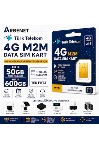Türk Telekom 4g Data Sim Kart Aylık 50 Gb Yıllık 600 Gb Internet Tüm 4g Cihazlarla Uyumlu M2m Türk Telekom 4g Data Sim Kart Aylık 50 Gb Yıllık 600 Gb Internet Tüm 4g Cihazlarla Uyumlu M2m