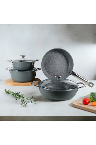 Güral Antoryum Pro 7 Parça Thermoguard Granit Tencere Takımı Gri Gri