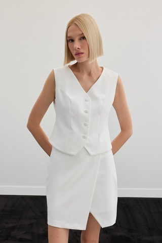 Sateen Klasik Yelek - Ekru-136496 Ekru