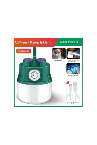 Jian Fan Led Çok Fonksiyonlu Güneşkamp Lambasıev Acilmekan Usb Şarj Kamp Lambasıyeşil Green Yeşil