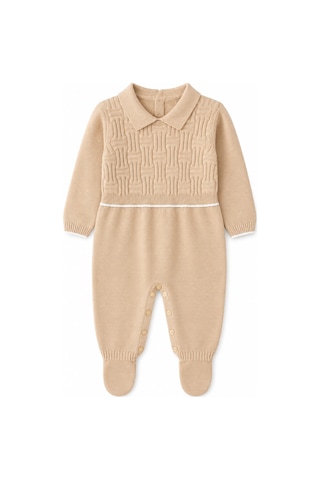 Babyhola Unisex Triko Patikli Bebek Tulum 5603 Bej