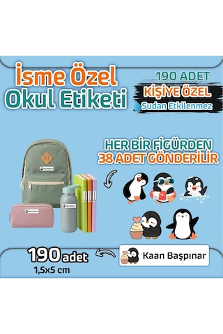 Kapbirhediye Okul Etiketi Isme Özel Kalem Defter Etiketi Penguen Temalı 190 Adet Çok Renkli