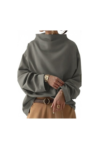 Tua Moda Kadın Uzun Kollu Geniş Balıkçı Yaka Modal Bluz Yeşil