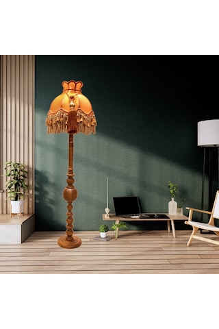 Kiremit Renk Kadife Lambader Kahve Ahşap Ayak Vintage Lm01298