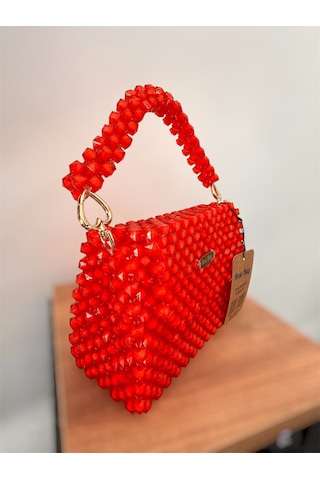 Rose Bag Kırmızı Boncuk Çanta Şık Kadın El Çantası