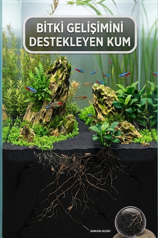 Doğal Premium Siyah Bazalt Kum 25 Kg- 0.8-1 Mm Akvaryum Kumu Saksı Dekoratif Peyzaj Kumu