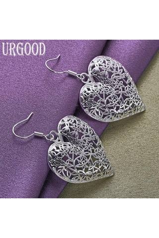 925 Ayar Gümüş Romantik Kalp Kolye Küpe Hediye Moda Takı