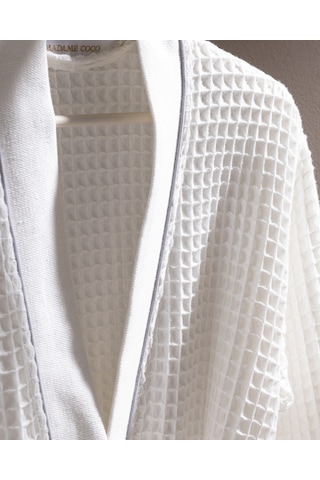 Madame Coco Pathier %100 Pamuk Kimono Unisex Bornoz - Beyaz/gri Born0000000036 L - XL Beyaz
