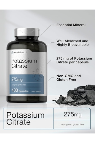 Horbaach Potassium Citrate 275 Mg 400 Capsules Non-gmo, Glute... Aromasız
