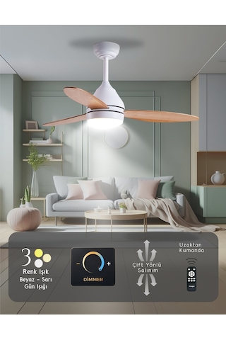 Süper Sessiz 3 Renk Uzaktan Kumandalı Dimmer Ayarlı Özel Bambu 95 CM Kanatlı Tavan Vantilatörü BL Isınmaz Motor