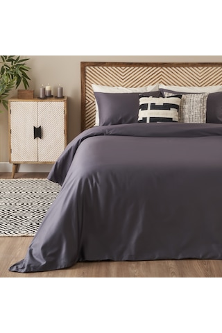 %100 Pamuk Saten Supreme Basic Çift Kişilik Nevresim Seti Antrasit 200x220 Cm