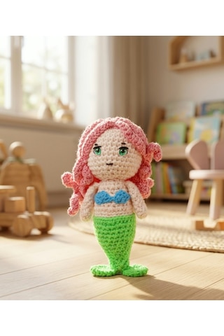 Deniz Kızı Perisi Amigurumi Örgü Oyuncak - Çocuk Hediye 12 Cm Pembe