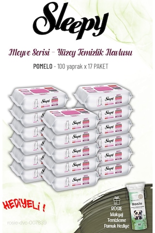 17 Paket Sleepy 100 Yaprak Pomelo Yüzey Temizlik Havlusu Ve Rosıe Tekli