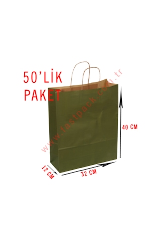 50 Adet 32X40 Cmlik Saplı Renkli Kraft Kağıt Poşet Çanta
