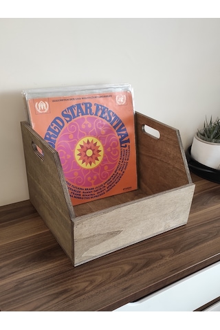 Ahşap Lp Plak Sandığı - Organizer Kutu - Wooden Lp Record Box Ceviz