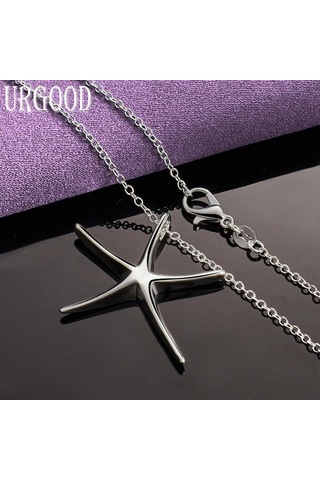 Urgood 925 Ayar Gümüş Pürüzsüz Denizyıldızı Kolye Kolye Düğün Moda Takı