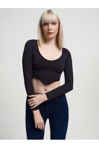 Crop Kadın Tshirt U.kol Siyah