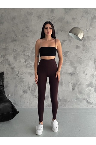 Nolya Moda Yüksek Bel Şardonlu Kışlık İç Göstermez Belize Tayt Kahverengi