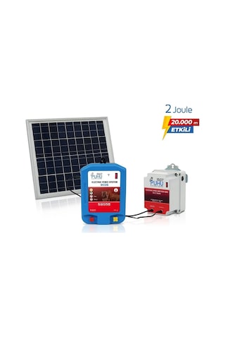 Puhu Ecos Güneş Enerjili Elektrikli Çit Cihazı 2 Joule 20w Panel + 12v/14ah Jel Akü
