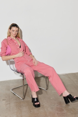 Kick Flare Regular Fit Normal Kesim Gömlek Yaka Geniş Paça Pembe Tulum W237XMP63 Pembe