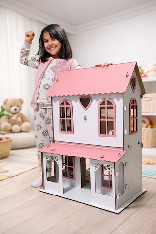 Ahşap Oyuncak Oyun Evi Eğlenceli Ve Eğitici Tasarım Pembe-beyaz